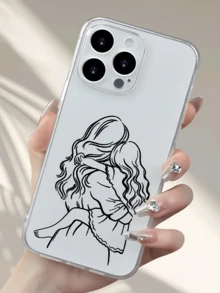 1pc Transparent Line Drawing Mother & Daughter Minimalist Personalized TPU Shockproof Full Coverage Phone Case, Compatible With Apple 17, 16, 15, 14, 13, 12, 11 Pro Max, Air, And Series - Multicolor - View 3