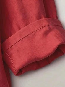 Blusa de tejido con cuello en pico y detalles de botones, corte relajado para primavera - Blanco - Ver 5
