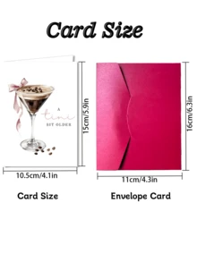 2pcs/Set Oversized Humorous Birthday Card And Envelope Set, Decorated With Watercolor Cocktail Pattern, Gift Card - A - View 2