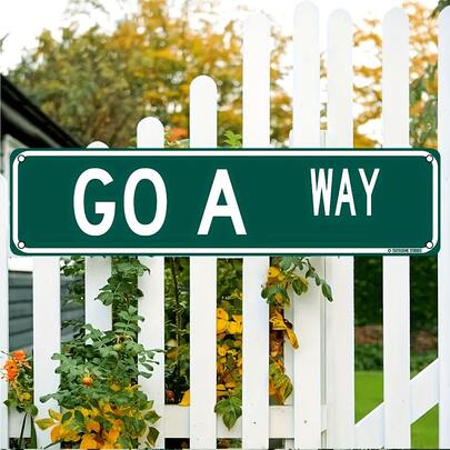 1pc Vintage Metal "Go Away" Street Sign - Suitable For Home, Bedroom, Man Cave, Bar Humorous Wall Art - Durable, Weather-Resistant, Easy To Install - 16x4 Inches - Multipurpose Indoor/Outdoor Decorative Plaque, For Decorative Use Only