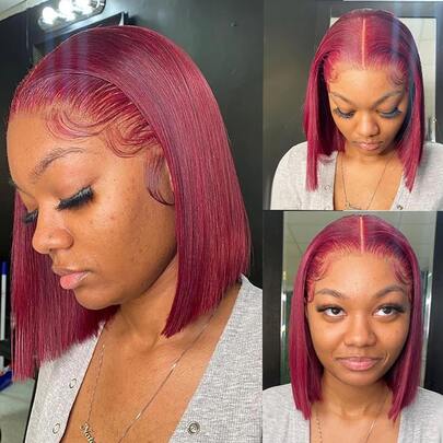 4/27 蜂蜜金蕾丝前真人发假发波波头真人发假发13x4直发蕾丝前波波头假发预先拔毛180密度