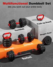 90/70/30/20lbs Adjustable Dumbbells Set With Connector, 3 In 1 Multifunctional Free Weight Convertible To Barbell Kettlebells Push Up Stand, Home Gym Strength Training Equipment For Men Women Full Body Fitness Exercise Workout - 90LB Fitness Barbell - View 9