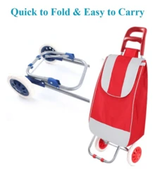 Carrito de compras multifuncional de dos ruedas, carrito plegable de gran capacidad, resistente tela Oxford, portátil, con capacidad de carga de 20 kg (ideal para artículos del hogar y la cocina), bolsa de compras portátil con ruedas, carrito de compras impermeable. - Rojo - Ver 6