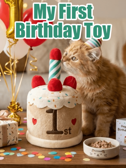 1 búp bê thú nhồi bông hình bánh sinh nhật và nến, đồ dùng cho thú cưng. Búp bê cún con độc quyền cho bữa tiệc sinh nhật lần thứ nhất, mềm mại, chống cắn, không mùi, tương tác và vui nhộn, một búp bê nhồi bông thoải mái.