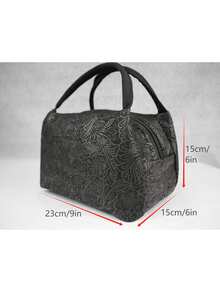 Túi xách giữ nhiệt kiểu Trung Quốc họa tiết hoa hướng dương, có khóa kéo, dùng đựng cơm trưa, túi giữ lạnh, chống thấm nước và nhẹ, làm từ vải không dệt với lớp lót nhôm, thiết kế tối giản. - màu đen - Xem 4