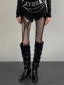 Vớ nữ họa tiết bướm, cá tính, phong cách Y2K Harajuku, lưới, thiên niên kỷ, độc đáo, punk, tương lai, kỳ lạ, retro. - màu đen - Xem 5