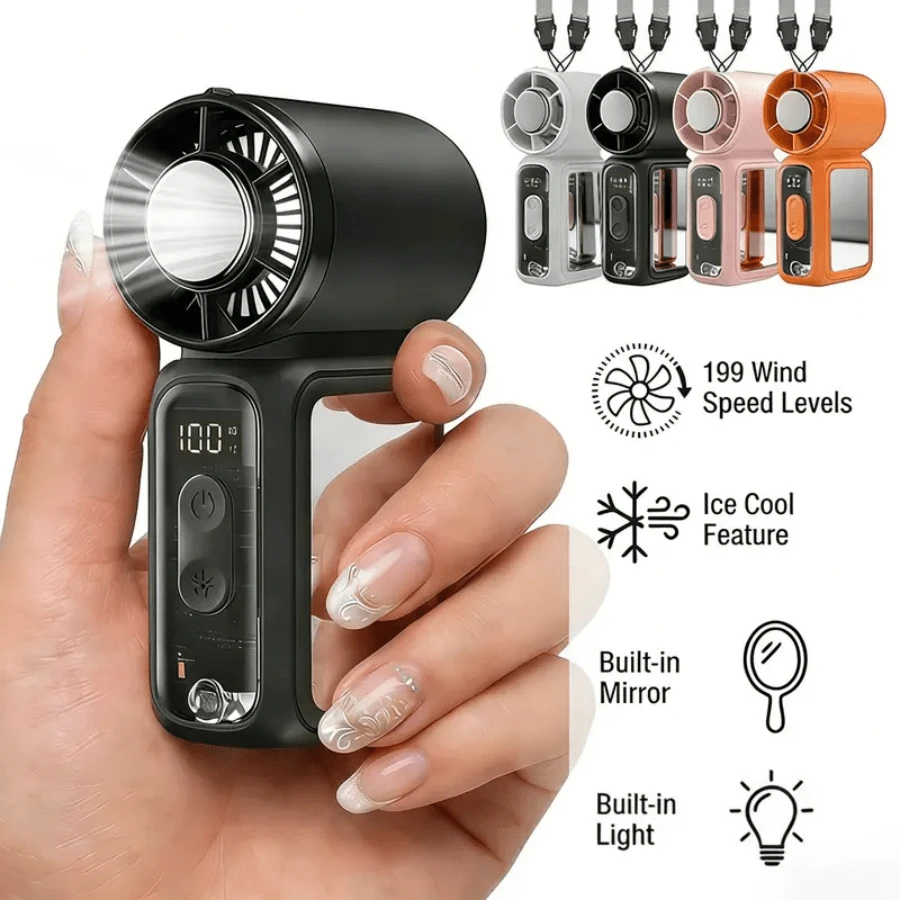 W&O 1 PC Portable Fan,Ice Cooling Fan,Desktop Fan, Handheld Fan, Neck Fan,Mini Fan, 5000mAh 13H Long Lasting, 199 Speed Adjustable, LED Flashlight & SOS Light, Type-C Rechargeable, Summer,Office, Beach,Travel Essential,Bridesmaid Gifts, - Only Neck Strap (No additional purchase required - 查看 1