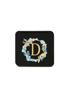 Fashionable Black Square Mirror Printed With Ocean-Themed Wreaths And The Initials A-Z, Portable Folding High-Definition Double-Sided Pocket Mirror, Suitable For Carrying Handbags, Wear-Resistant , Lightweight And Portable, Pocket Mirror, Mini Makeup Mirror, New Design, Travel Accessories, Suitable For Both Men And Women - Mirror - View 18