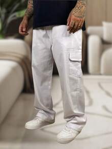 Men's Cargo Pants, Women's, 6 Pockets, Skate Style, Wide Leg, Drawstring Closure - White - View 3