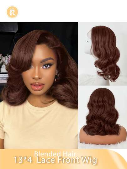 (Tóc giả kiểu Bob 8-16 inch) Tóc giả ngắn kiểu Bob thanh lịch, ren trước 13x4, màu đen/nâu/đỏ tía/cam, đường chân tóc đã được tỉa sẵn, kiểu sóng nhẹ, mật độ 180%, tóc Remy Peru pha trộn, lắp đặt không cần keo dán, dành cho nữ. Tóc pha trộn được làm từ tóc người trộn với sợi tổng hợp và sợi protein.