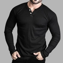 Black And Green - Kit 2 Men's Henley T-Shirt Long Sleeve Top Men's 2 Buttons Slim Fit Ribbed J Silver - Negro y verde - Ver 2