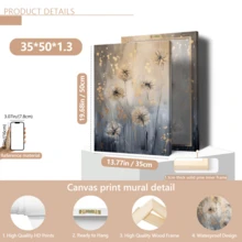 1pc Modern Abstract Floral Canvas Art Poster - Dandelion, Grey And Gold Tones, Fashionable Home Decor, Framed Or Unframed, Suitable For Home, Apartment, Dorm, Hotel, Living Room, Bedroom, Bathroom, And Office - A - View 15
