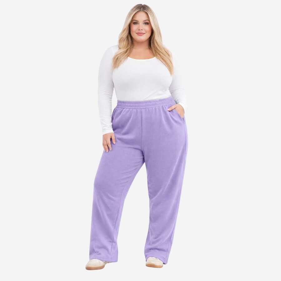 Plus Size Thick Fleece Sweatpants – Comfort And Style For Winter - Lilac Purple - View 1