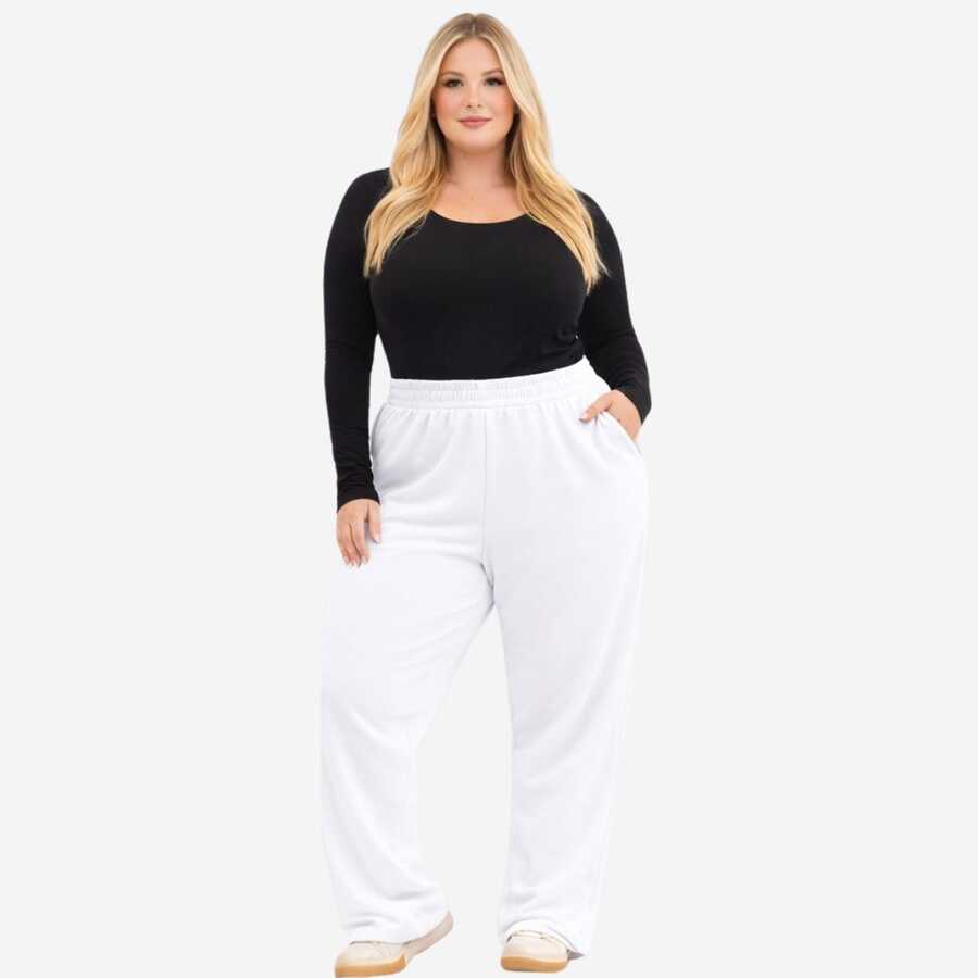 Plus Size Thick Fleece Sweatpants – Comfort And Style For Winter - Off-white - View 1