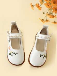 1 Đôi giày bệt thời trang cho bé gái, giày slip-on thêu hoa màu trắng, thiết kế khóa dán, đế mềm chống trơn trượt, thích hợp cho tiệc tùng, đám cưới, kỳ nghỉ. - trắng - Xem 3