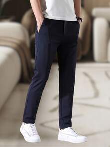 Men's Slim Fit Twill Pants, Original Size, Elastane, Men's Clothing, Factory Direct - Blue - View 6