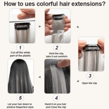10pcs/Set 22-Inch Grey Clip-In Hair Extensions, Fashionable Colorful Hair Clips Suitable For Parties, Cosplay, And Women With Long Straight Hair - Grey - View 6
