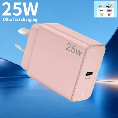 Cargador USB C de 25W, carga rápida PD/PPS, cargador de pared con puerto tipo C compatible con iPhone 17 16 15 14 13 12 11 Pro Max XS, Galaxy, teléfonos Android, cargador universal - Rosa