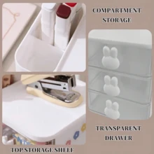 Hộp lưu trữ ngăn kéo 3 tầng, giá cắm bút, kệ sắp xếp bàn đa năng, ngăn kéo lưu trữ hình thỏ dễ thương, phụ kiện để bàn, tay cầm tai thỏ dễ thương, hộp lưu trữ mỹ phẩm, phòng ngủ, dụng cụ nhà bếp và văn phòng phẩm - Nhiều màu - Xem 5