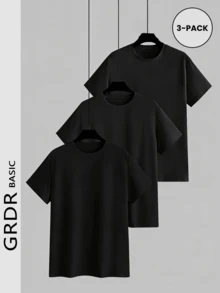 GRDR 3pcs/Set Men's Solid Color Casual Street Sporty Round Neck Short Sleeve T-Shirts, Minimalist Versatile, Suitable For Layering - Multicolor - View 1