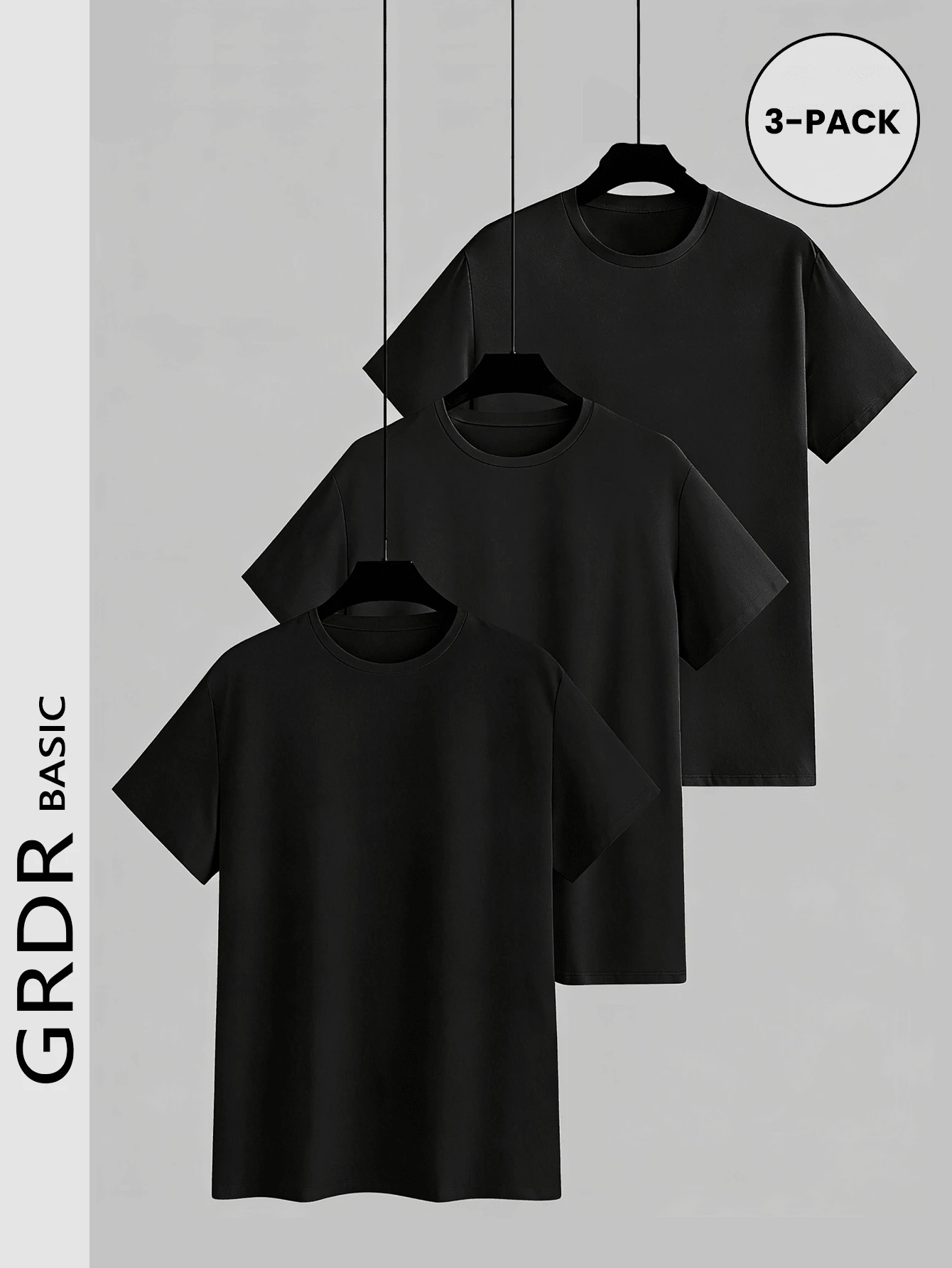 GRDR 3pcs/Set Men's Solid Color Casual Street Sporty Round Neck Short Sleeve T-Shirts, Minimalist Versatile, Suitable For Layering - Multicolor - View 1