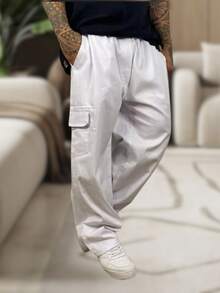Men's Cargo Pants, Women's, 6 Pockets, Skate Style, Wide Leg, Drawstring Closure - White - View 5