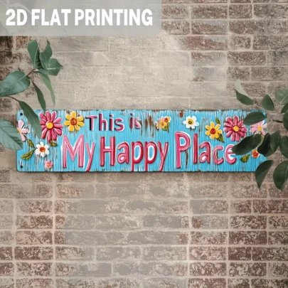 Tranh treo tường bằng sắt in 2D phong cách trang trại "Đây là nơi hạnh phúc của tôi" - Thiết kế hoa Werner, trang trí chủ đề hoa đầy màu sắc, phù hợp cho phòng ngủ, phòng khách, hiên nhà, sân vườn, sử dụng trong nhà/ngoài trời, biển hiệu sân vườn | Logo kiểu Werner | Tranh treo tường bền, trang trí ngoài trời bằng sắt (Phù hợp cho 11 ngày lễ)