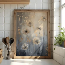 1pc Modern Abstract Floral Canvas Art Poster - Dandelion, Grey And Gold Tones, Fashionable Home Decor, Framed Or Unframed, Suitable For Home, Apartment, Dorm, Hotel, Living Room, Bedroom, Bathroom, And Office - A - View 5