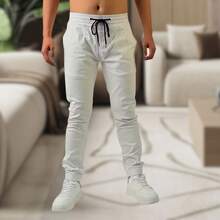 Men's Jogger Pants In Twill With Elastic Cuffs - Streetwear - White - View 7
