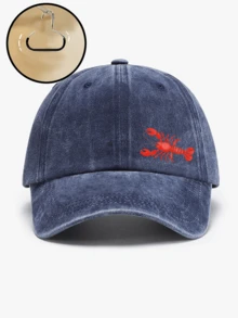 1顶复古水洗龙虾印花夏季防晒棒球帽，酷炫嬉皮嘻哈弯檐帽，可调节遮阳帽，弯檐老爹帽，沙滩/假日 - 水洗帽 - 查看 10