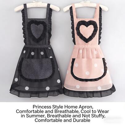 1pc Cute Lace Heart Princess Canvas Apron, Household Kitchen Waist Apron, Durable And Stain-Resistant