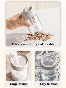 1pc 250ml Simple&Stylish Kitchen Glass Spice Jars, All-In-One 1.5g/0.053oz Salt Spoon Seasoning Storage Containers, Waterproof & Moisture-Proof, Durable & Easy To Clean - White - View 2