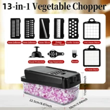 13-In-1 Vegetable Chopper, Multi-Function Fruit Slicer, Handle-Style Food Mincer, Vegetable Cutter, Container Included Cutting Tool, Onion Chopper With Interchangeable Blades, Homemade Potato Shredder, Kitchen Gadgets - Multicolor - View 3