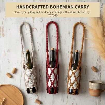 1 chiếc túi đựng đồ dệt thủ công kiểu Bohemian, giá treo chai rượu, túi đựng đồ nhà bếp - Túi đựng chai nhựa với thiết kế thắt nút tinh tế, nhiều màu sắc để lựa chọn, phù hợp cho nhà bếp, quầy bar, trang trí phòng khách và phụ kiện nhà bếp.