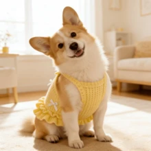 1 bộ váy cho chó nhẹ, thoáng khí, thân thiện với da, chống rụng lông, váy dễ thương cho cún con kèm nơ, trang phục thường ngày cho chó mèo nhỏ, dùng mùa hè, thích hợp làm quà tặng Ngày của Mẹ, Ngày Thiếu nhi, Giáng sinh. - Màu vàng - Xem 1