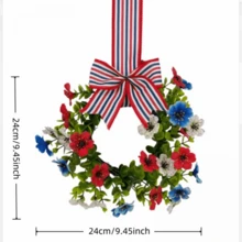 4th Of July Mini Wreaths Decorative Bow Fake Flower Red White And Blue Small Cabinet Wreaths For Home Decor - Green - View 6