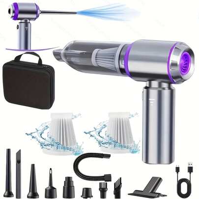 Multifunctional Wireless Car Vacuum Cleaner With Battery Level Display, Portable High Suction For Home, Office, Camping, Handheld Duster With Crevice Tool & Soft Hose, Mini Blower/Suction/Blow 18000pa