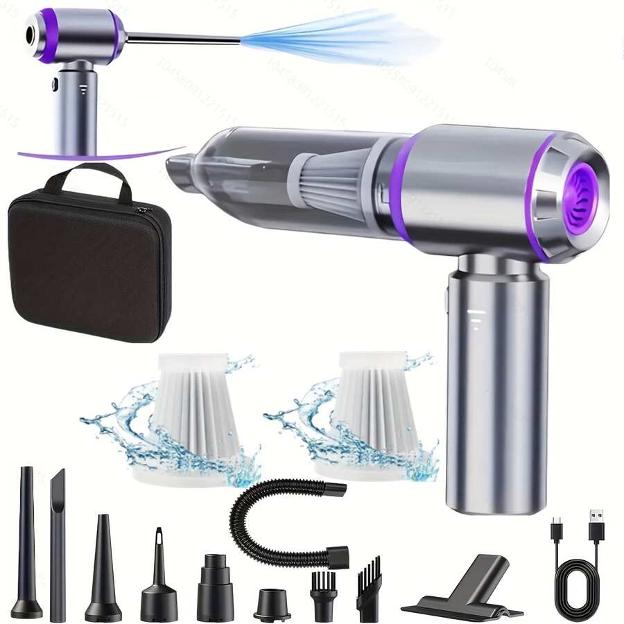 Multifunctional Wireless Car Vacuum Cleaner With Battery Level Display, Portable High Suction For Home, Office, Camping, Handheld Duster With Crevice Tool & Soft Hose, Mini Blower/Suction/Blow 18000pa