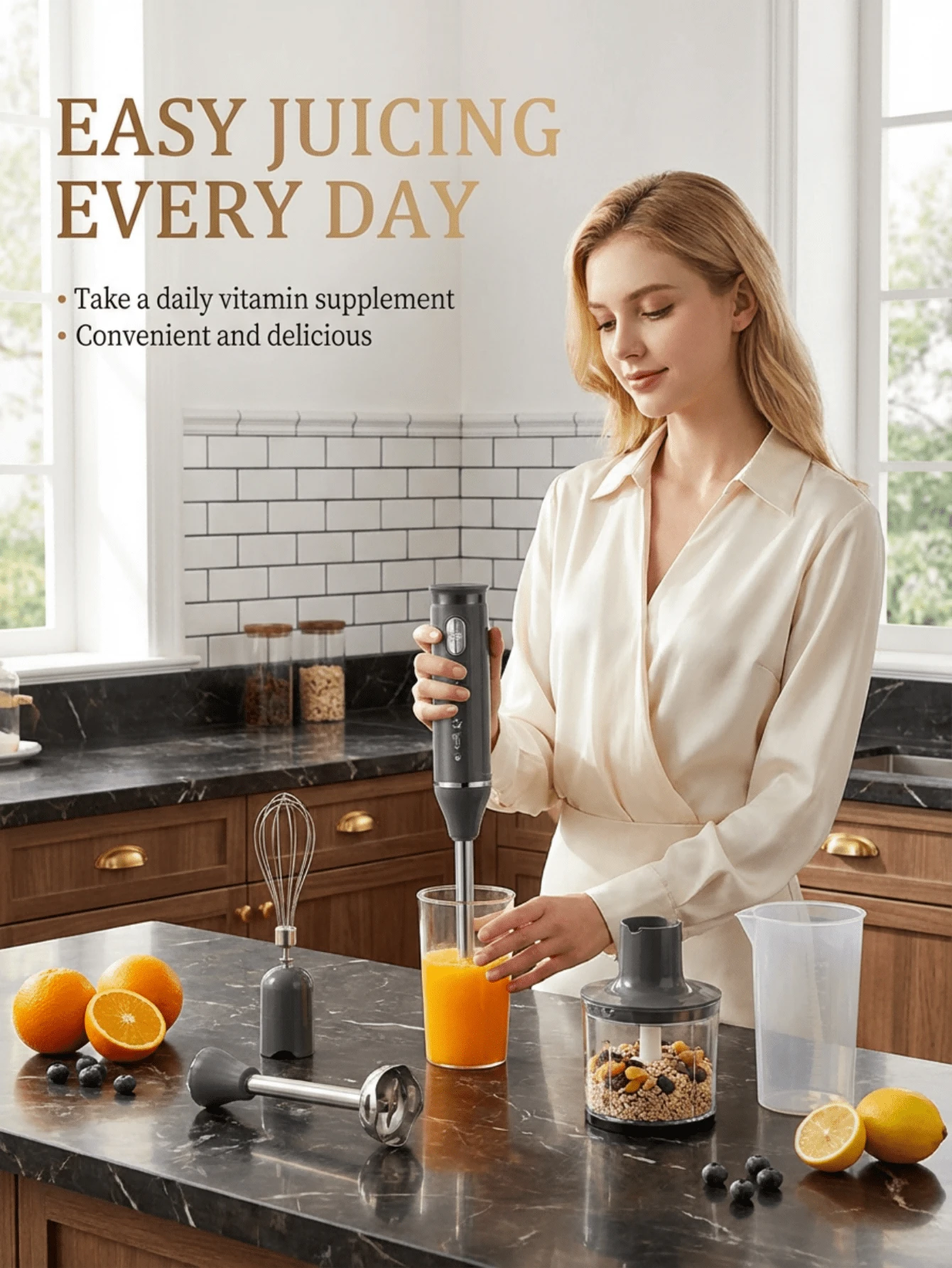 SOKANY 四合一手持搅拌器套装，包含多功能搅拌棒、打蛋器、切碎器和量杯，适用于食品加工和婴儿辅食搅拌。 - 英規插(220-240V) - 查看 1