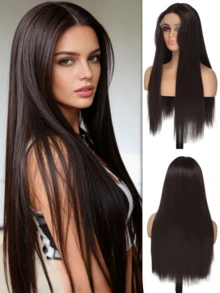 13x1蕾丝前置波波头假发，12英寸自然中分蕾丝假发，适合日常佩戴 - 黑棕色 - 查看 14