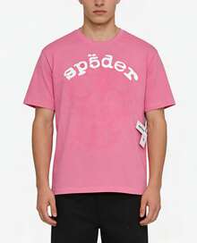 Sp5der Spider Letter Graphic T-Shirt , Hip Hop Streetwear Oversized Tee ,Casual Cotton Shirt - 粉色 - 查看 6
