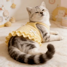 1 bộ váy cho chó nhẹ, thoáng khí, thân thiện với da, chống rụng lông, váy dễ thương cho cún con kèm nơ, trang phục thường ngày cho chó mèo nhỏ, dùng mùa hè, thích hợp làm quà tặng Ngày của Mẹ, Ngày Thiếu nhi, Giáng sinh. - Màu vàng - Xem 10