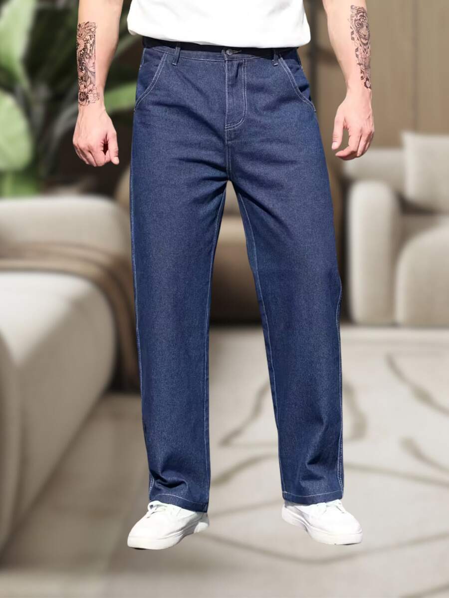 Men's Dazzling Wide Leg Balloon Jeans, Skate Style. Direct From The Factory For A Limited Time. - Dark Wash - View 1