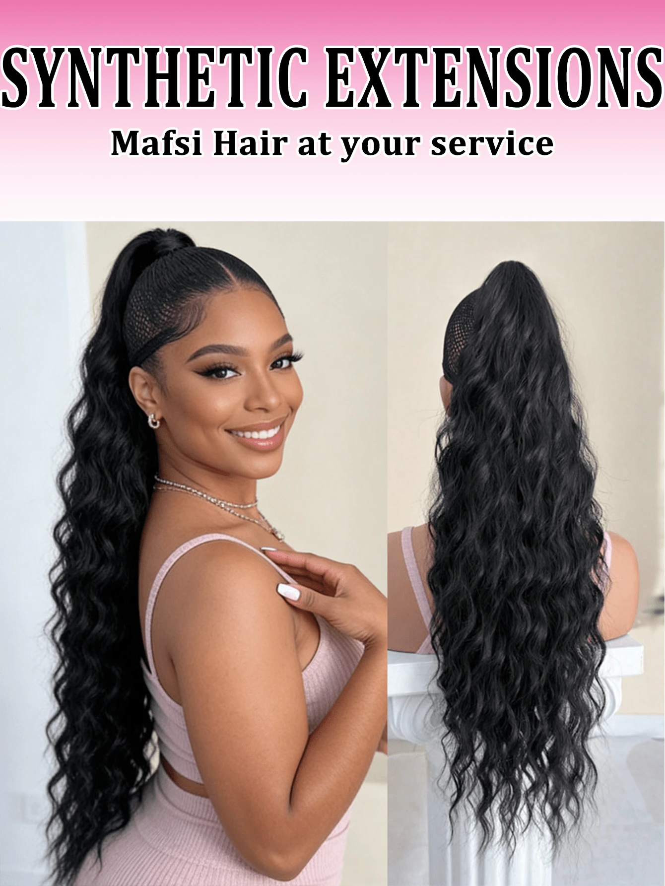 Long Wavy Synthetic Ponytail Hair Extensions, Clip-In Ponytail Hair Piece For Women