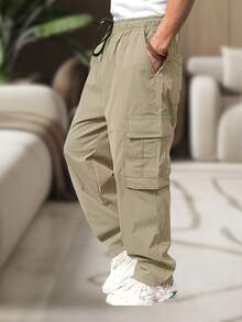 Men's Cargo Pants, Women's, 6 Pockets, Skate Style, Wide Leg, Drawstring Closure - Beige - View 2