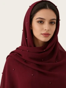 Women's Chiffon Pearl Decorated Scarf, Suitable For Daily Wear,Beach,Holiday,Accsesories,Travel Essential - Chiffon With Pearl Studs In Multiple Colors - View 6