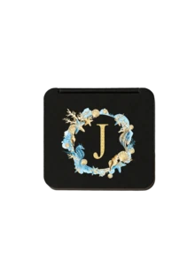 Fashionable Black Square Mirror Printed With Ocean-Themed Wreaths And The Initials A-Z, Portable Folding High-Definition Double-Sided Pocket Mirror, Suitable For Carrying Handbags, Wear-Resistant , Lightweight And Portable, Pocket Mirror, Mini Makeup Mirror, New Design, Travel Accessories, Suitable For Both Men And Women - Mirror - View 20