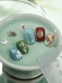 3D 精准浮雕美甲模具，超薄硅胶模具，适用于窗花、竹子、花卉、蝴蝶浮雕凝胶美甲模具 - 無色 - 查看 6