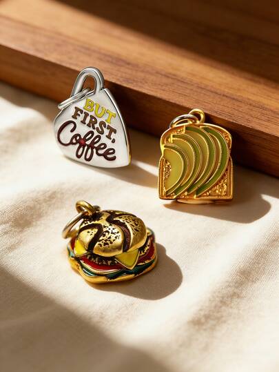 1pc Simple Unique 925 Hot Selling Sterling Silver Enamel Avocado Toast Charm Enamel Cheeseburger Charm Enamel But First Coffee Charm Light Cable Chain Bohemian Style High-End Light Luxury DIY Pendant Women Fine Jewelry Gift JA