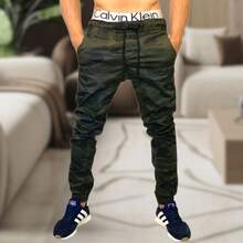 Men's Jogger Pants In Twill With Elastic Cuffs - Streetwear - Army Green - View 8